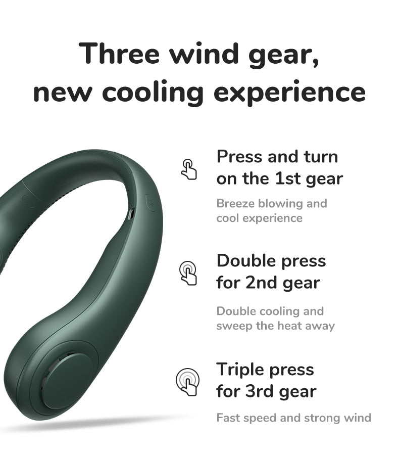 Rechargeable Bladeless Neck Fan for Silent, Portable, and Effortless Cooling During Sports and Activities