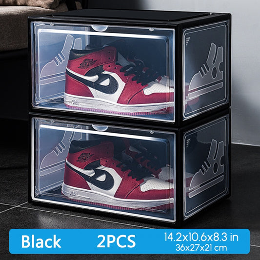 Dustproof Stackable High-Top Sneakers Storage Box - Set of 2 Hardened Plastic Shoe Organizers
