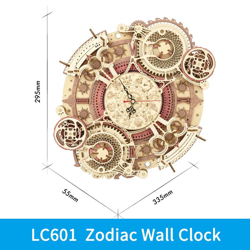 Robotime ROKR LC601 Zodiac Wall Clock 3d Wooden Puzzle Model Building, Gifts for Him, for Christmas