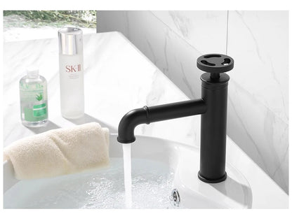 Retro Industrial Matte Black Brass Bathroom Faucets with Hot and Cold Water Mixer - Basin Faucets - Model WF-20A01