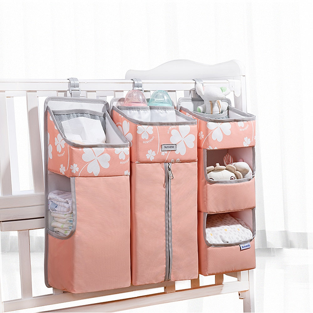 Sunveno Crib Organizer for Baby Crib Hanging Storage Bag Baby Clothing Caddy Organizer for Essentials Bedding Diaper Nappy Bag