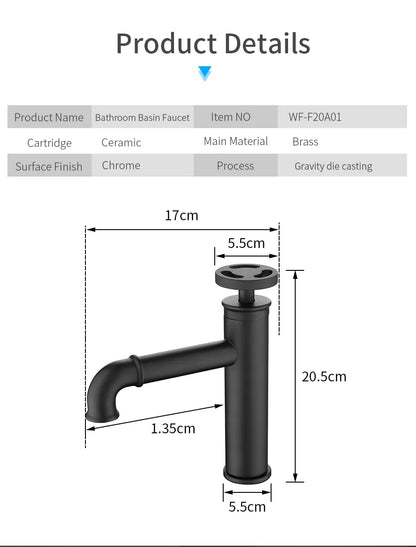 Retro Industrial Matte Black Brass Bathroom Faucets with Hot and Cold Water Mixer - Basin Faucets - Model WF-20A01