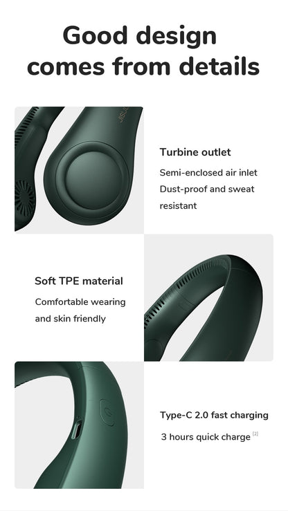 Rechargeable Bladeless Neck Fan for Silent, Portable, and Effortless Cooling During Sports and Activities