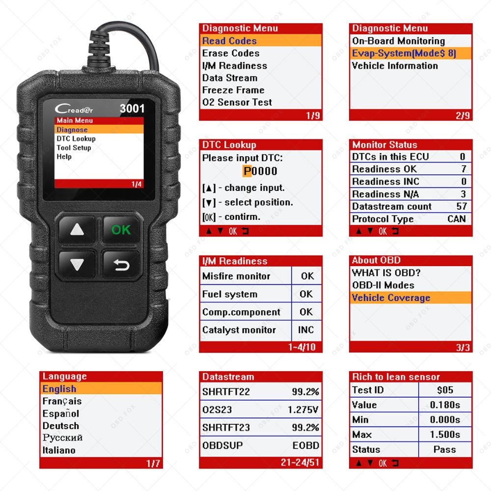 Launch X431 CR3001 Support Full OBDII/EOBD function Creader 3001 diagnostic tool Multilingual code reader scanner PK CR319 OM123