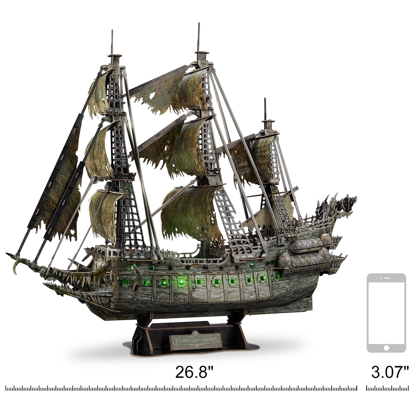 CubicFun 3D Puzzles Green LED Flying Dutchman Pirate Ship Model 360 Pieces Kits Lighting Building Ghost Sailboat Gifts for Adult