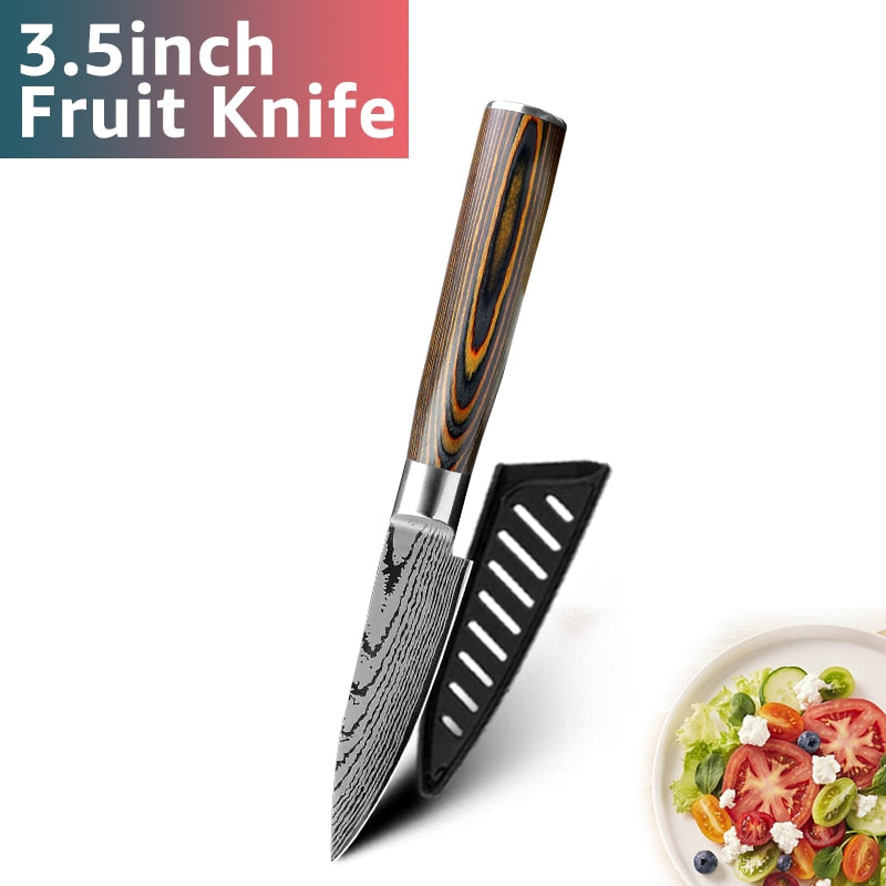 Chef Knife Set - 7CR17 440C High Carbon Stainless Steel Blades with Imitation Damascus Design and Precision Laser Finish for Culinary Mastery