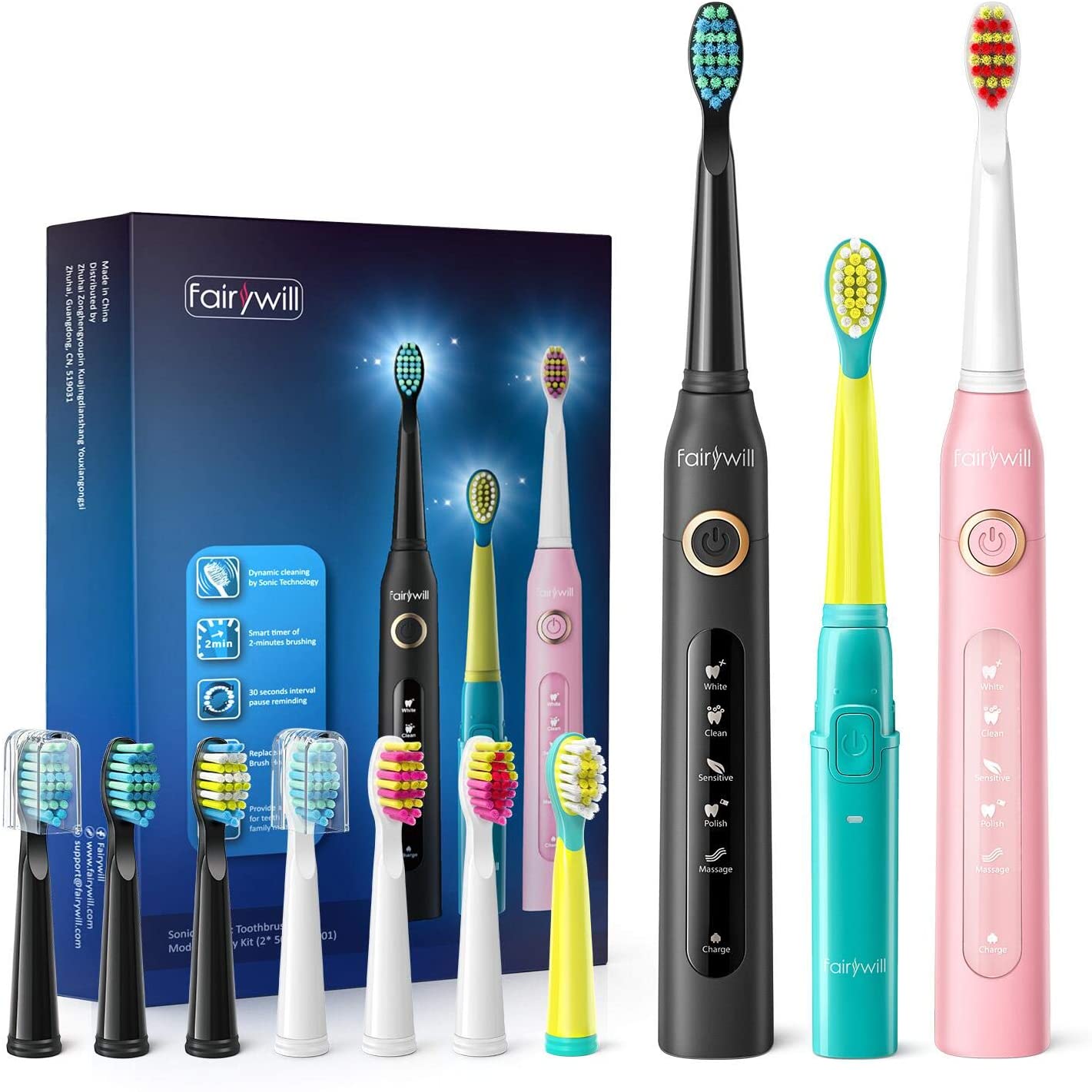 D7 Sonic Electric Toothbrushes with 5 Modes, Smart Timer, Rechargeable, and 8 Super Whitening Toothbrush Heads for Adults and Kids