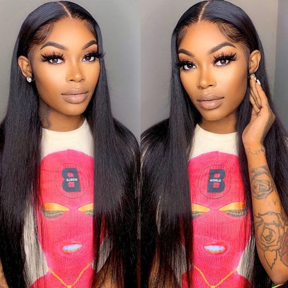 Pre-Plucked Brazilian Straight Lace Front Human Hair Wigs - HD Transparent Lace, 13x4 and 13x6 Options, Perfect for Black Women's Flawless Style