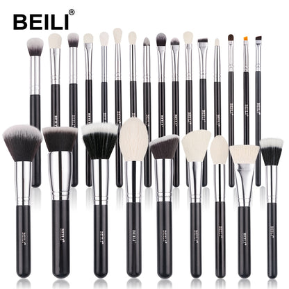 Professional Black Makeup Brushes Set with Natural Goat Hair for Foundation, Powder, Contour, and Eyeshadow Application