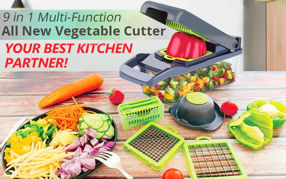 8-in-1 Kitchen Gadgets: Vegetable Cutter, Shredder, Chopper, Slicer, Fruit Peeler, Grater, and Drain Basket - Essential Kitchen Accessories