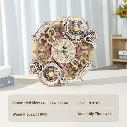Robotime ROKR LC601 Zodiac Wall Clock 3d Wooden Puzzle Model Building, Gifts for Him, for Christmas