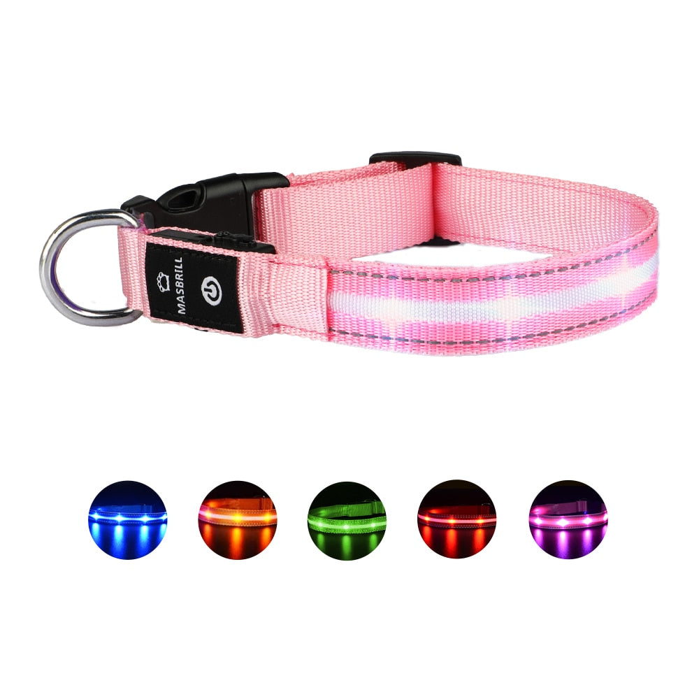 MASBRILL USB Rechargeable Pet Dog LED Glowing Collar Luminous Flashing Necklace Collar Outdoor Walking Night Safety Supplies