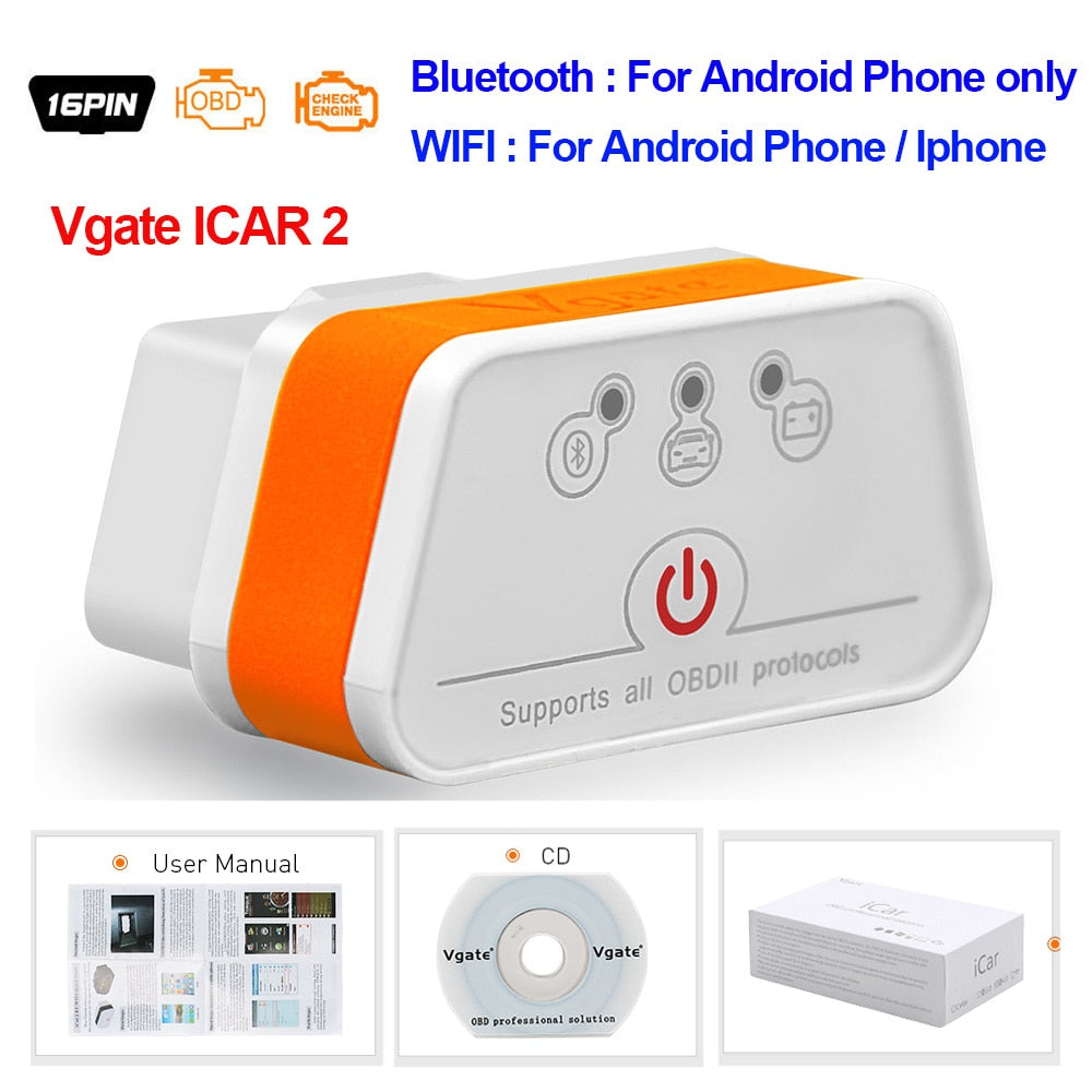 Vgate iCar2 obd2 Bluetooth scanner ELM327 V2.2 obd 2 wifi icar 2 car tools elm 327 for Android/PC/IOS code reader