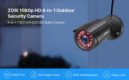 ZOSI 2.0MP 1080p Outdoor Indoor Security Camera 4-in-1 TVI/CVI/AHD/CVBS CCTV Camera For analog Home Surveillance DVR System