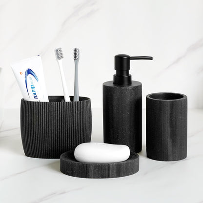 Sleek Black Bathroom Set: Soap Dispenser, Toothbrush Holder, Tumbler, Soap Dish, Mouthwash Cup, Toilet Brush Holder