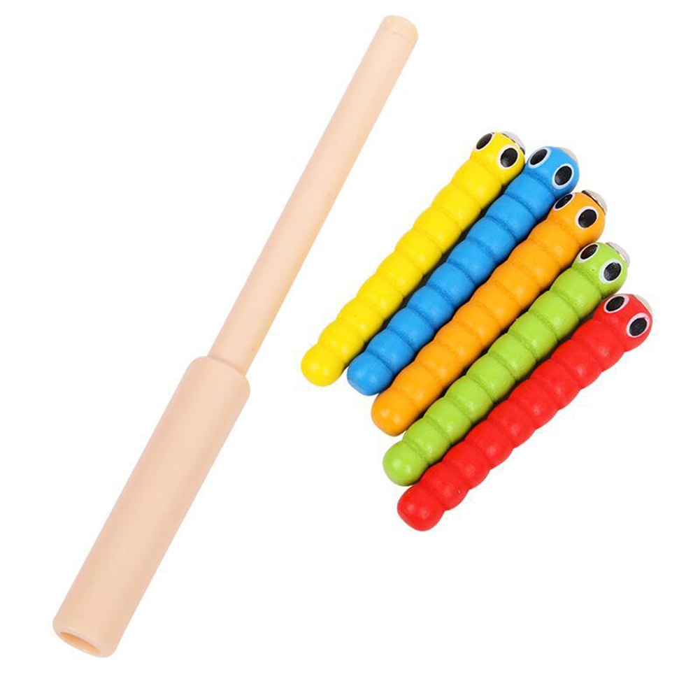 Wooden Strawberry Magnetic Bug Catching Game 5 Worms 1 Wooden Toys Accessories Montessori Toys Trematode Stick Accessory Toddler