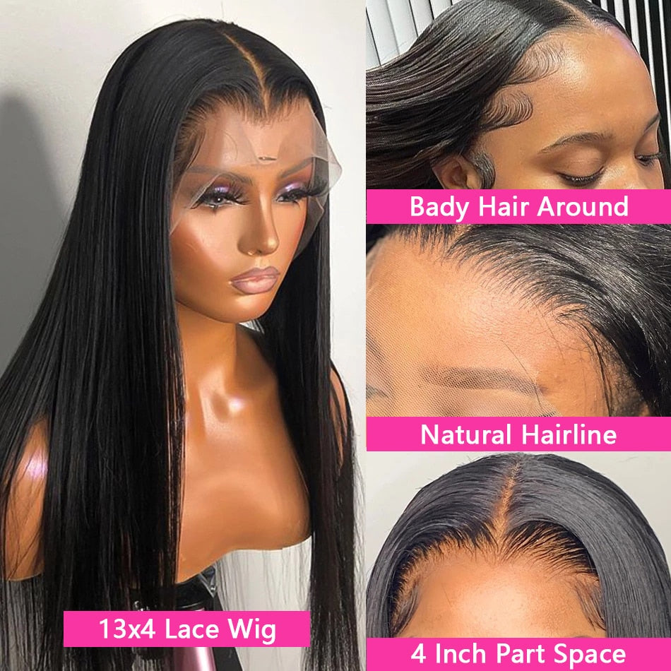 Straight 13X4 HD Lace Front Human Hair Wigs - Peruvian Remy Elegance