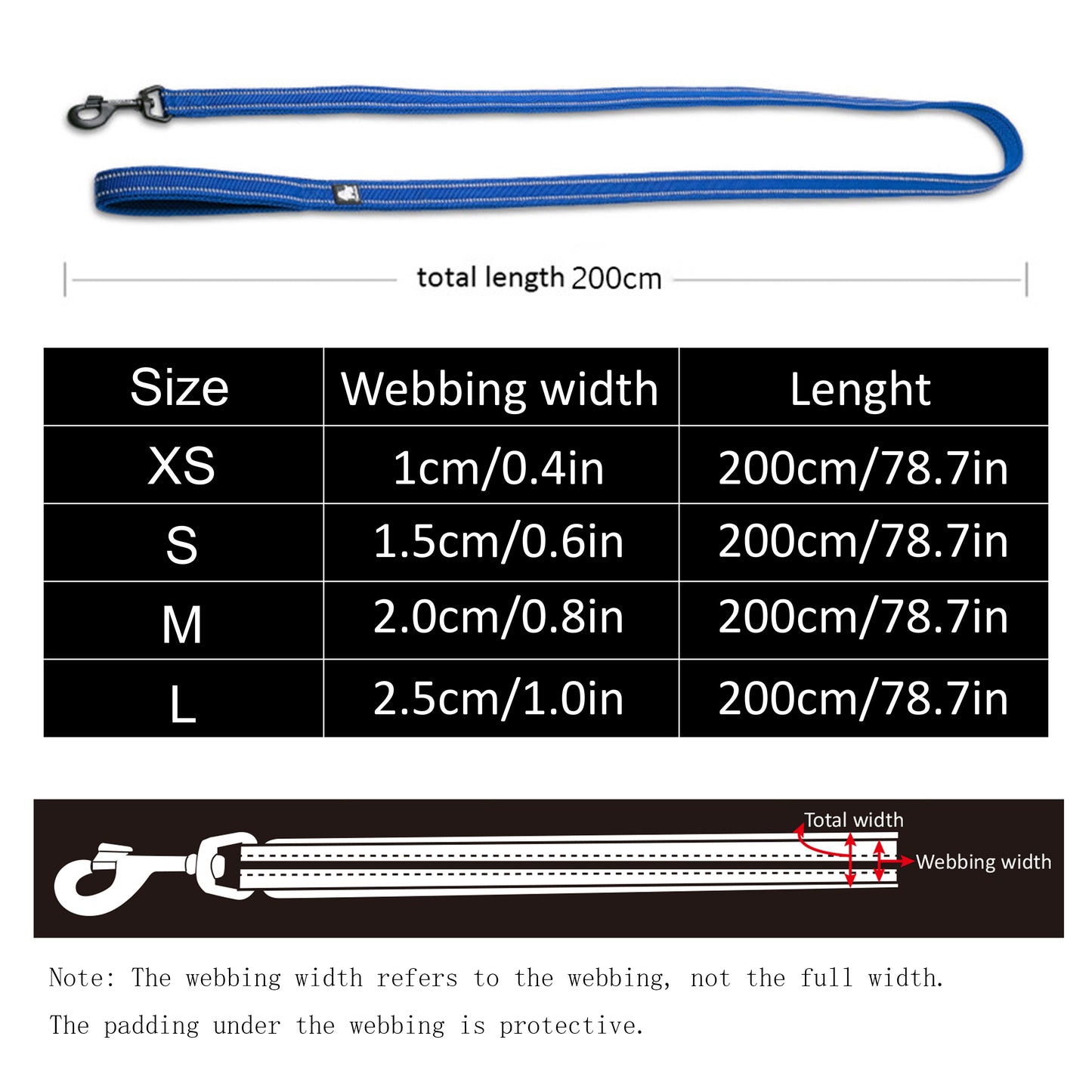 Reflective Mesh Padded Pet Leash: Comfortable Nylon Training Lead for Dogs and Cats - 11 Color Options, 200cm Length