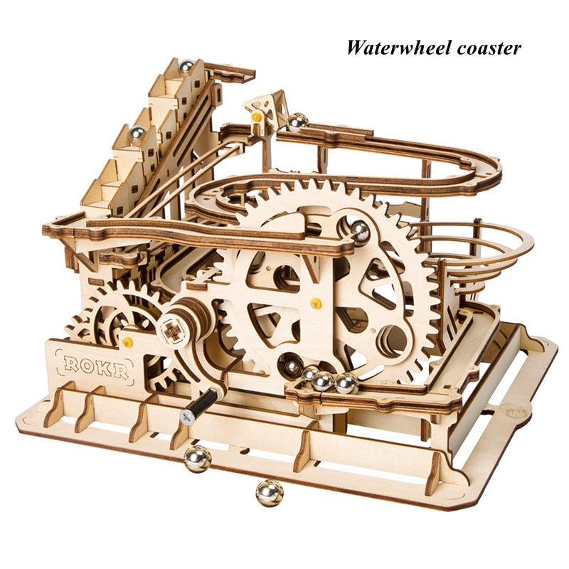 Robotime Rokr 4 Kinds Marble Run DIY Waterwheel Wooden Model Building Block Kits Assembly Toy Gift for Children Adult