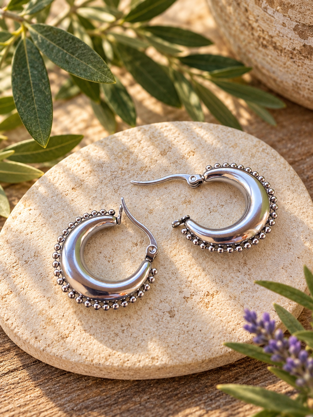 RIVETED MOON HOOPS