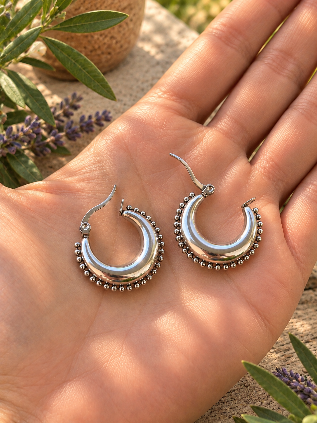 RIVETED MOON HOOPS