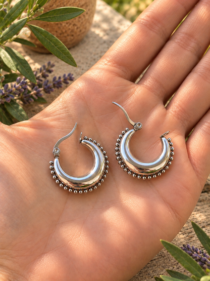 RIVETED MOON HOOPS