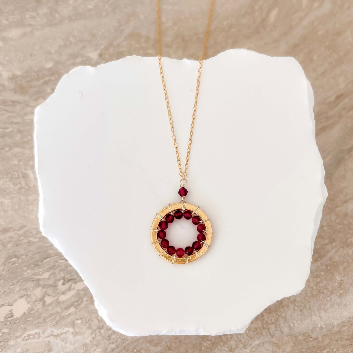 Rose Quartz, Pink Tourmaline and Ruby Quartz Halo Mini Gold Pendants