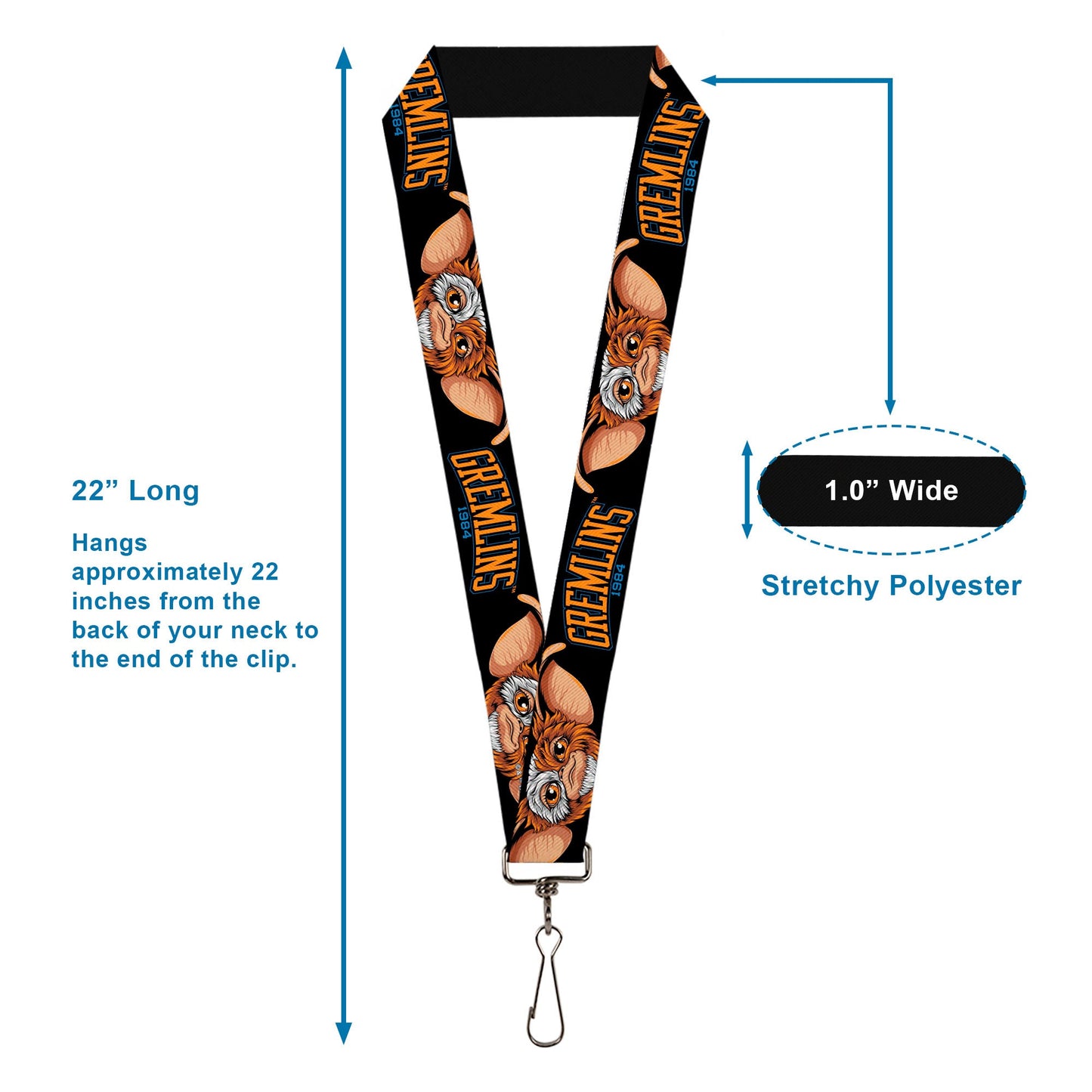 Lanyard - 1.0" - GREMLINS 1984 Gizmo Face Close-Up Black