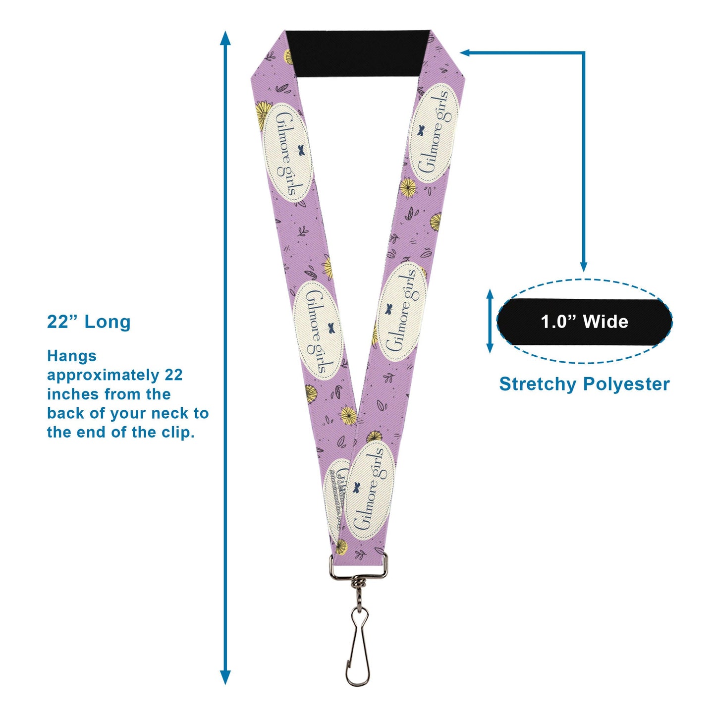 Lanyard - 1.0" - GILMORE GIRLS Title Logo and Flower Petals Lavender/White/Blue