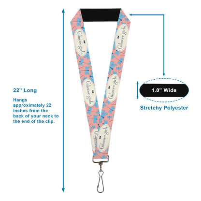 Lanyard - 1.0" - GILMORE GIRLS Dragon Flies Scattered and Title Logo Pink/White/Blues