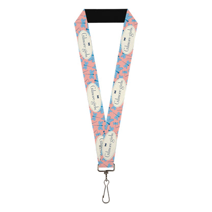 Lanyard - 1.0" - GILMORE GIRLS Dragon Flies Scattered and Title Logo Pink/White/Blues