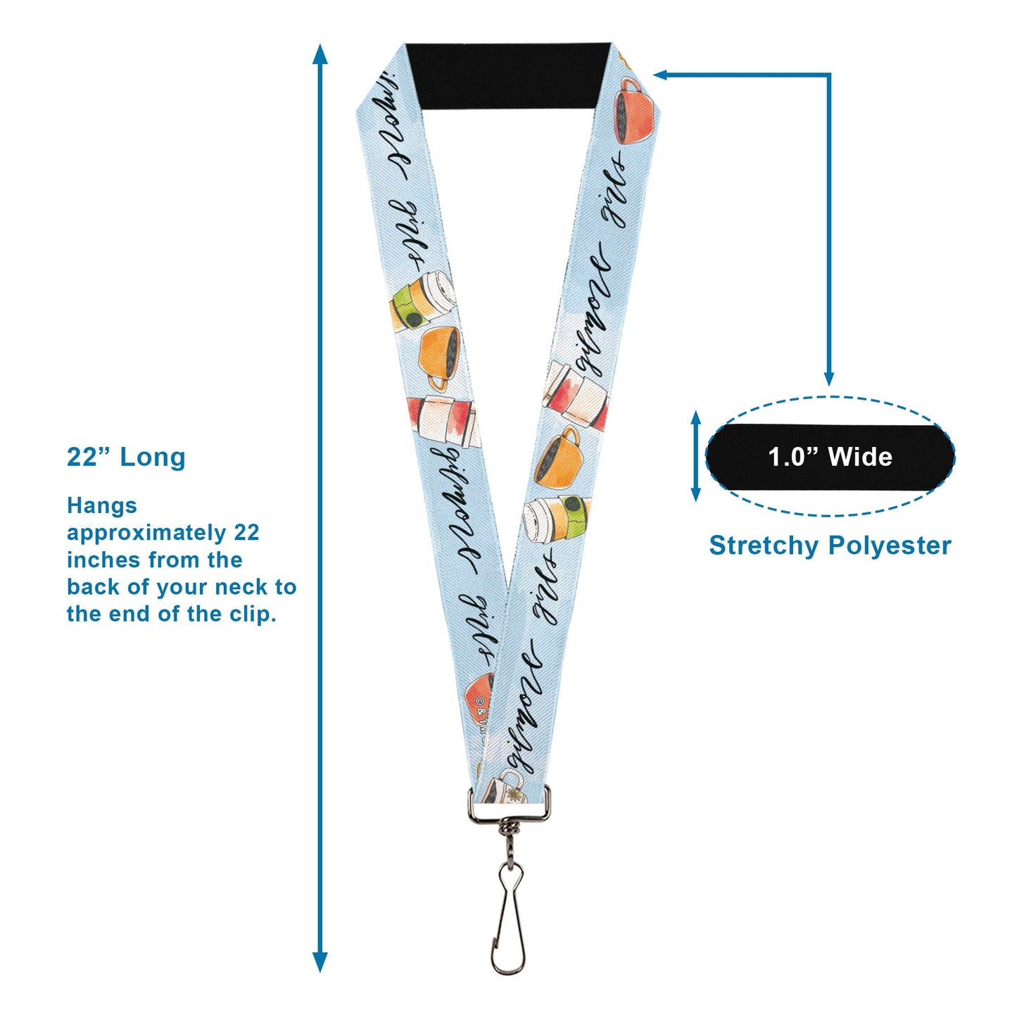Lanyard - 1.0" - GILMORE GIRLS Luke's Coffee Shop Icons and Script Blue