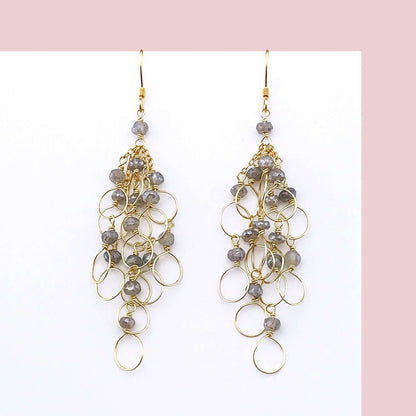 Labradorite Silver Chain Loop Earrings