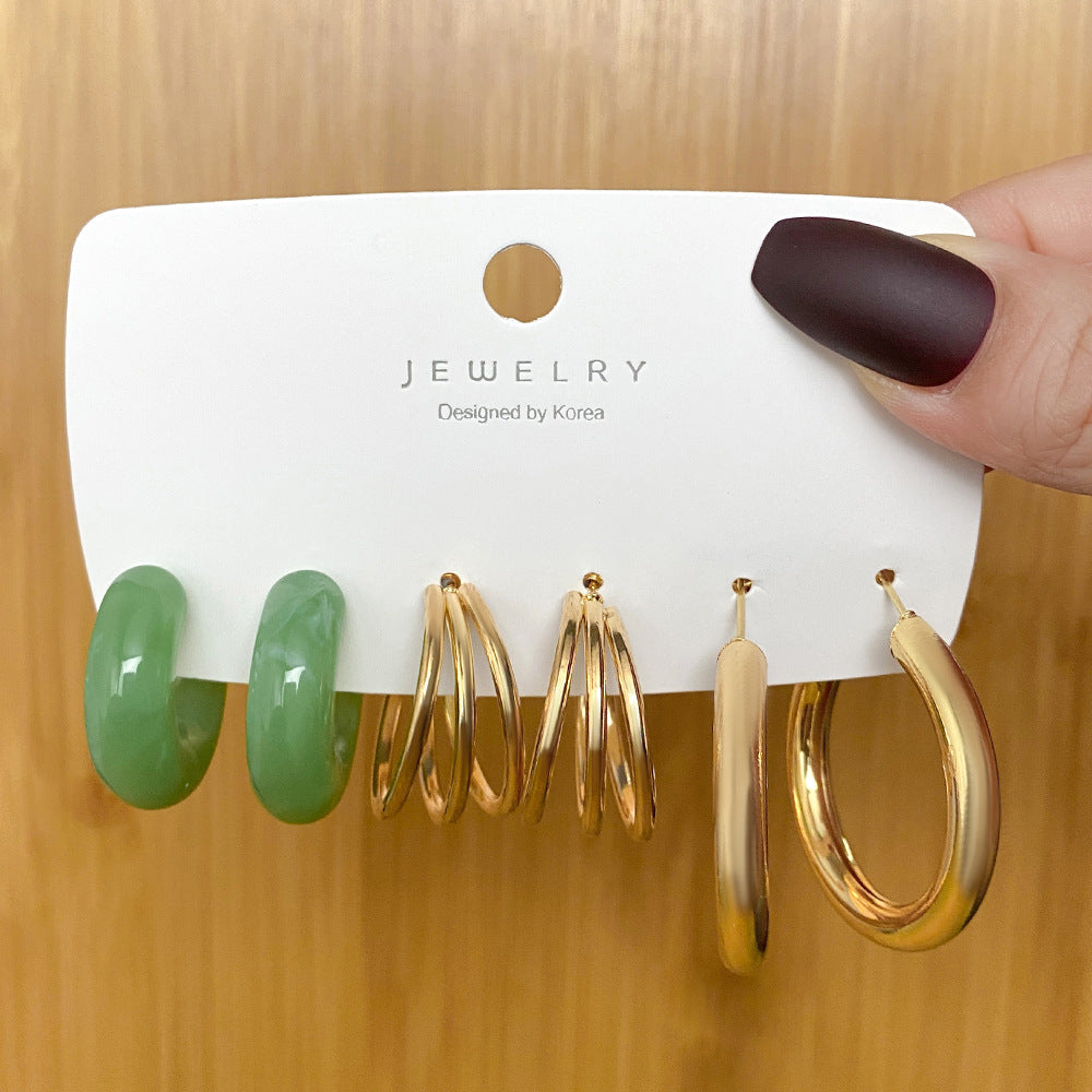 Retro Geometric Resin Earrings Combo