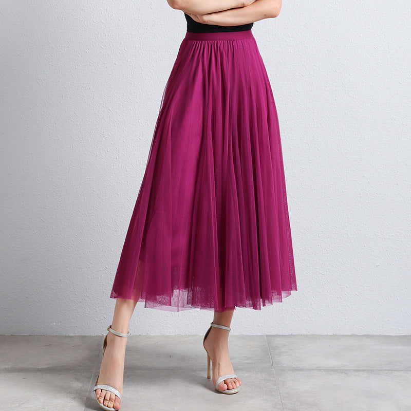 Slimming A- Line Skirt Mesh Half-length Long Dress