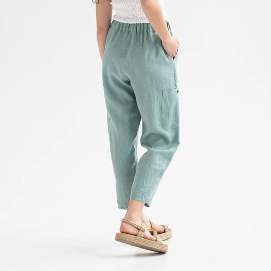 Loose High Waist Cotton And Linen Casual Pocket Casual Pants Women