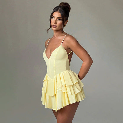 Women's Double-layer Swing Backless Slip Dress