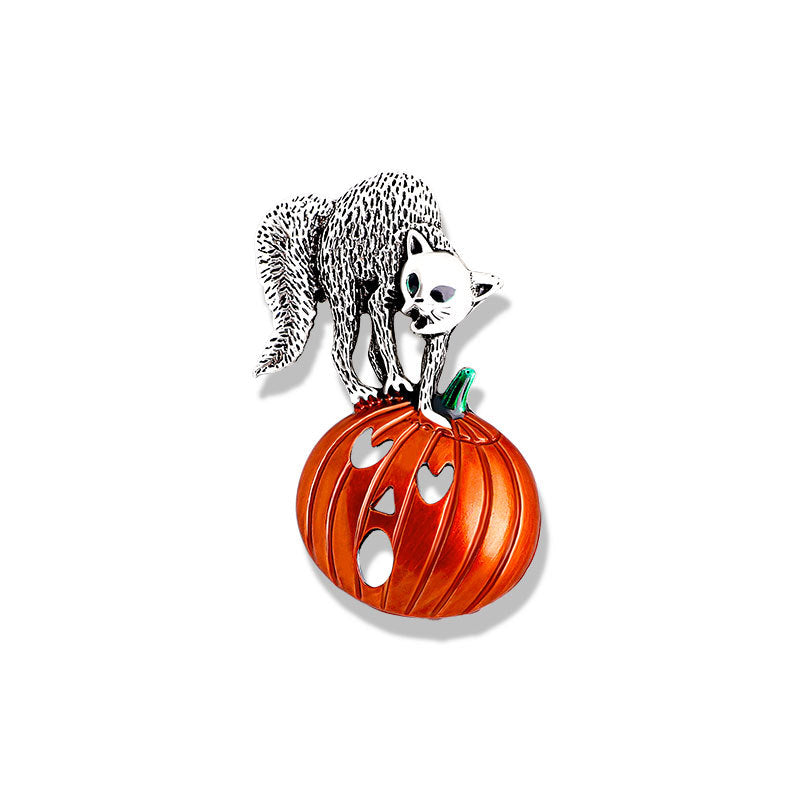 Halloween Cartoon Pumpkin Head Broom Brooch