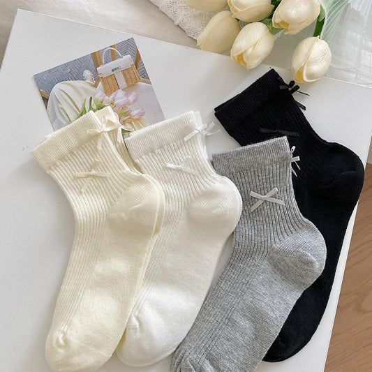 Ins Thin All-in-one Boneless Seam Socks Cute Bow