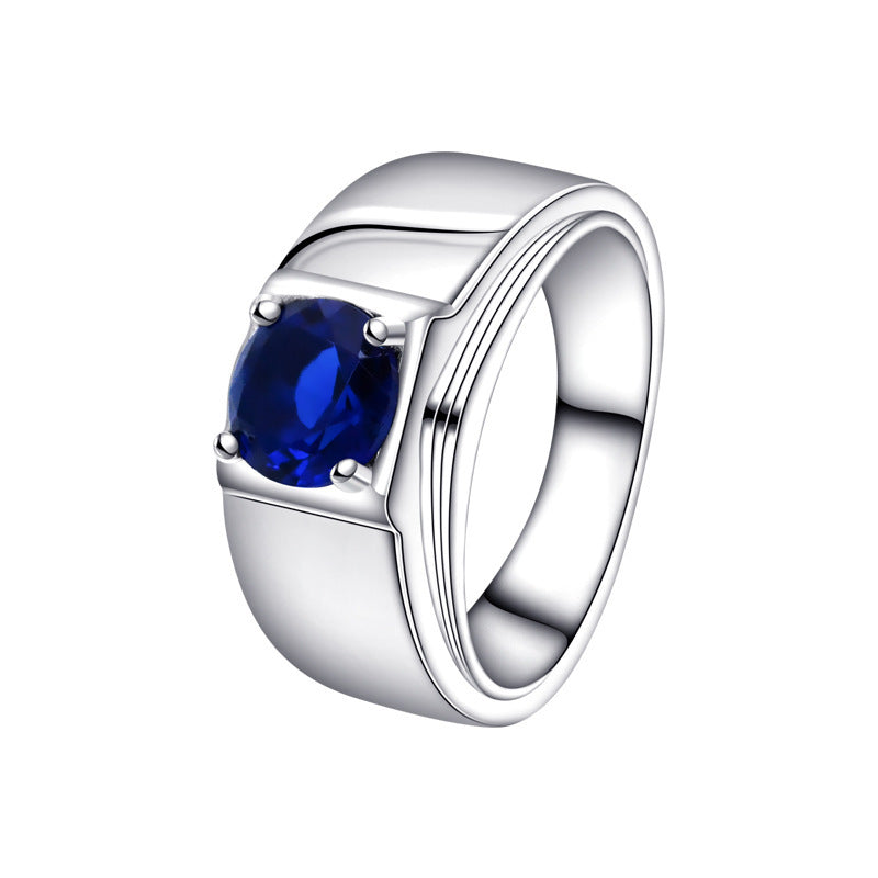 S925 Sterling Silver Blue Gemstone Women's Ring