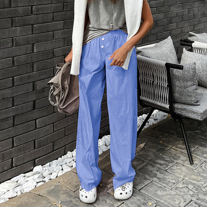 Women's Street Fashion Blue Striped Trousers