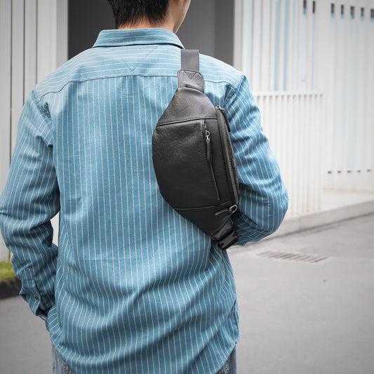 Men's First Layer Cowhide Messenger Chest Bag