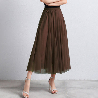 Slimming A- Line Skirt Mesh Half-length Long Dress
