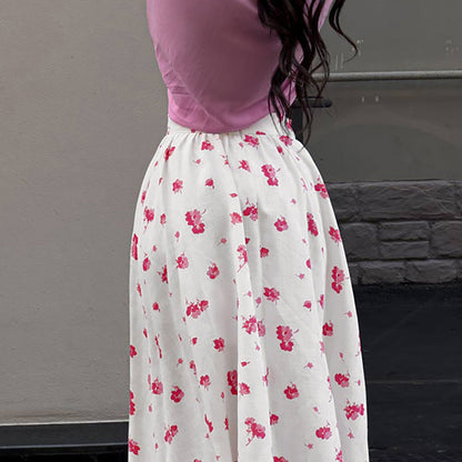 Women's Split Floral Skirt Fashionable High Waist