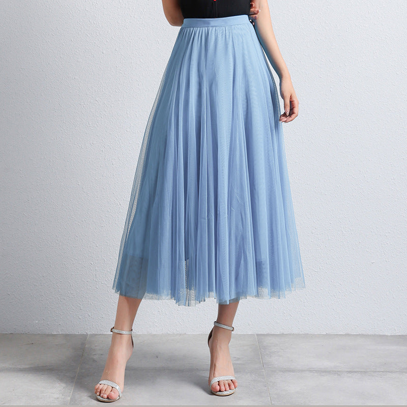 Slimming A- Line Skirt Mesh Half-length Long Dress