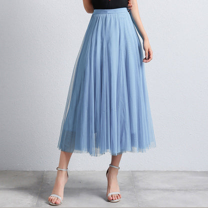 Slimming A- Line Skirt Mesh Half-length Long Dress
