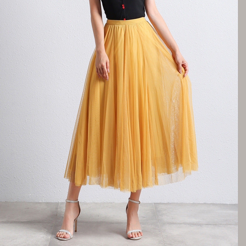 Slimming A- Line Skirt Mesh Half-length Long Dress