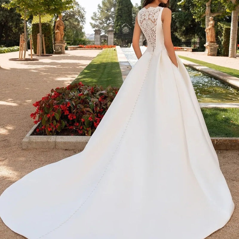 French Lace Satin Wedding Dress