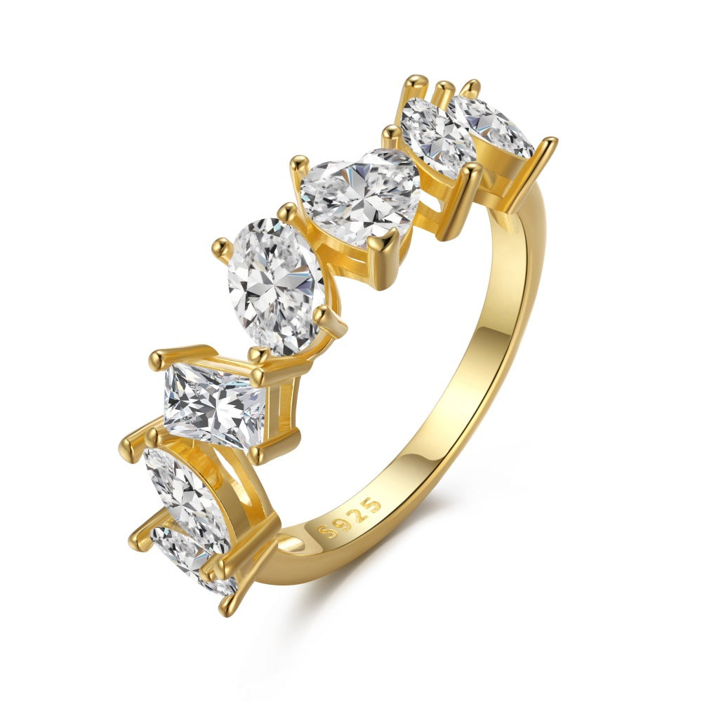 S925 Sterling Silver Geometric Zircon Ring