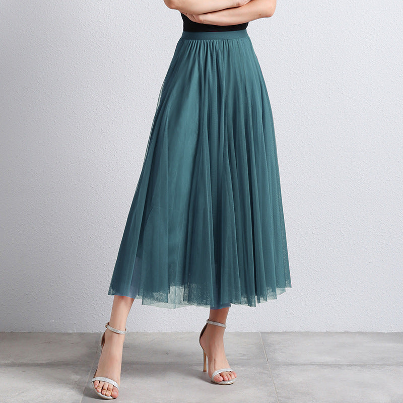Slimming A- Line Skirt Mesh Half-length Long Dress